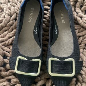 Rothy's Black Flats with Gold Buckle